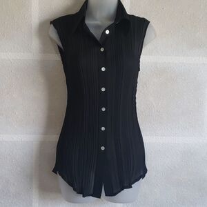 DRESS-U Sheer Black Button Up Sleeveless Blouse